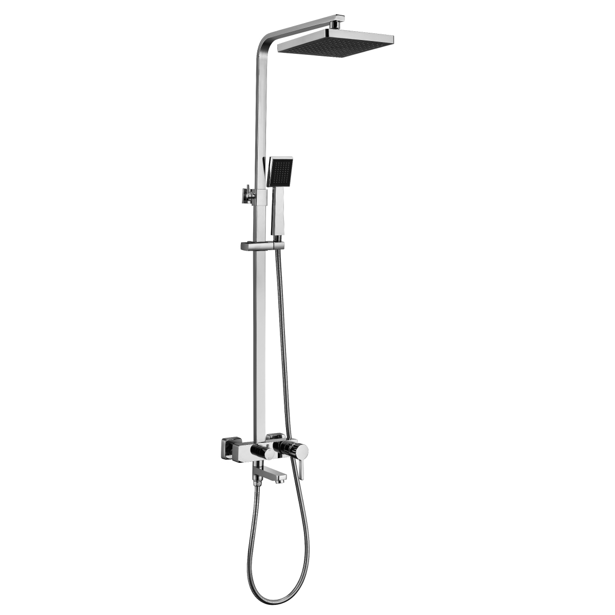 LM7004C Bath and shower faucet with adjustable rod height, swivel spout and «Tropical rain» shower head