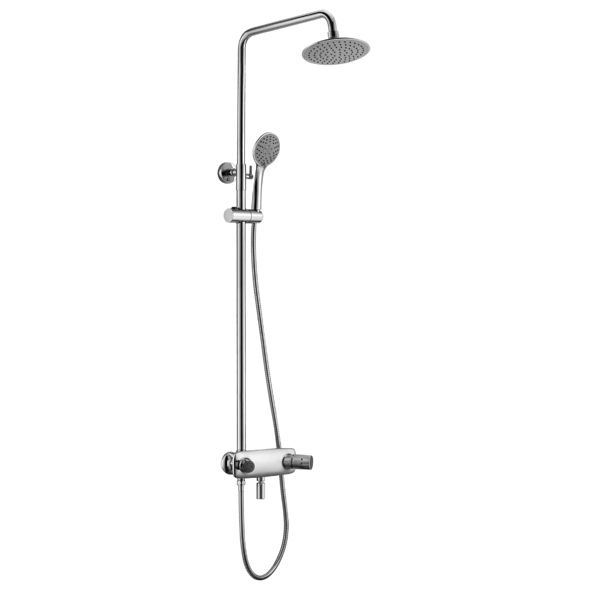 LM5362C Bath and shower faucet with adjustable rod height, swivel spout and «Tropical rain» shower head