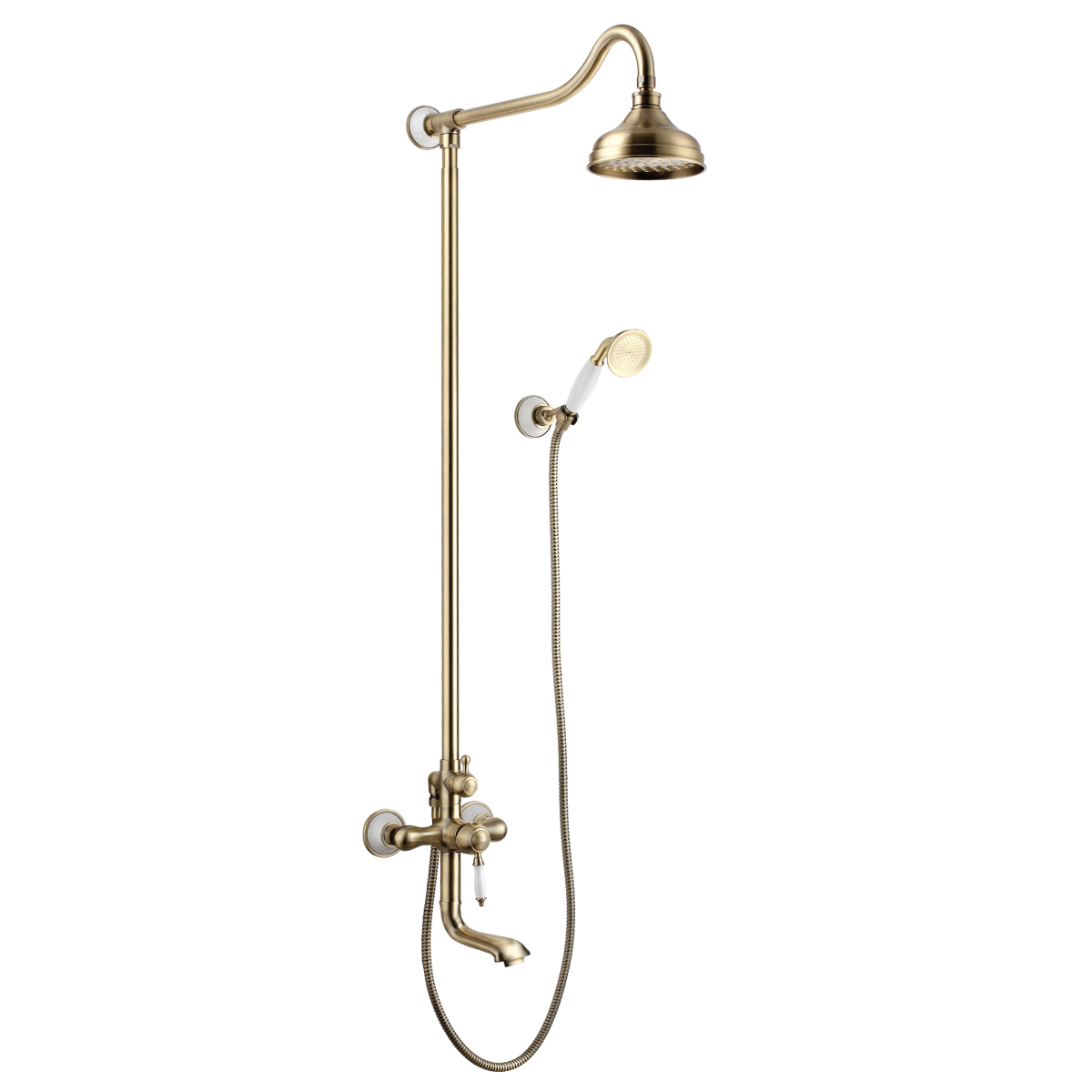 LM4862B Bath and shower faucet with adjustable rod height, swivel spout and «Tropical rain» shower head