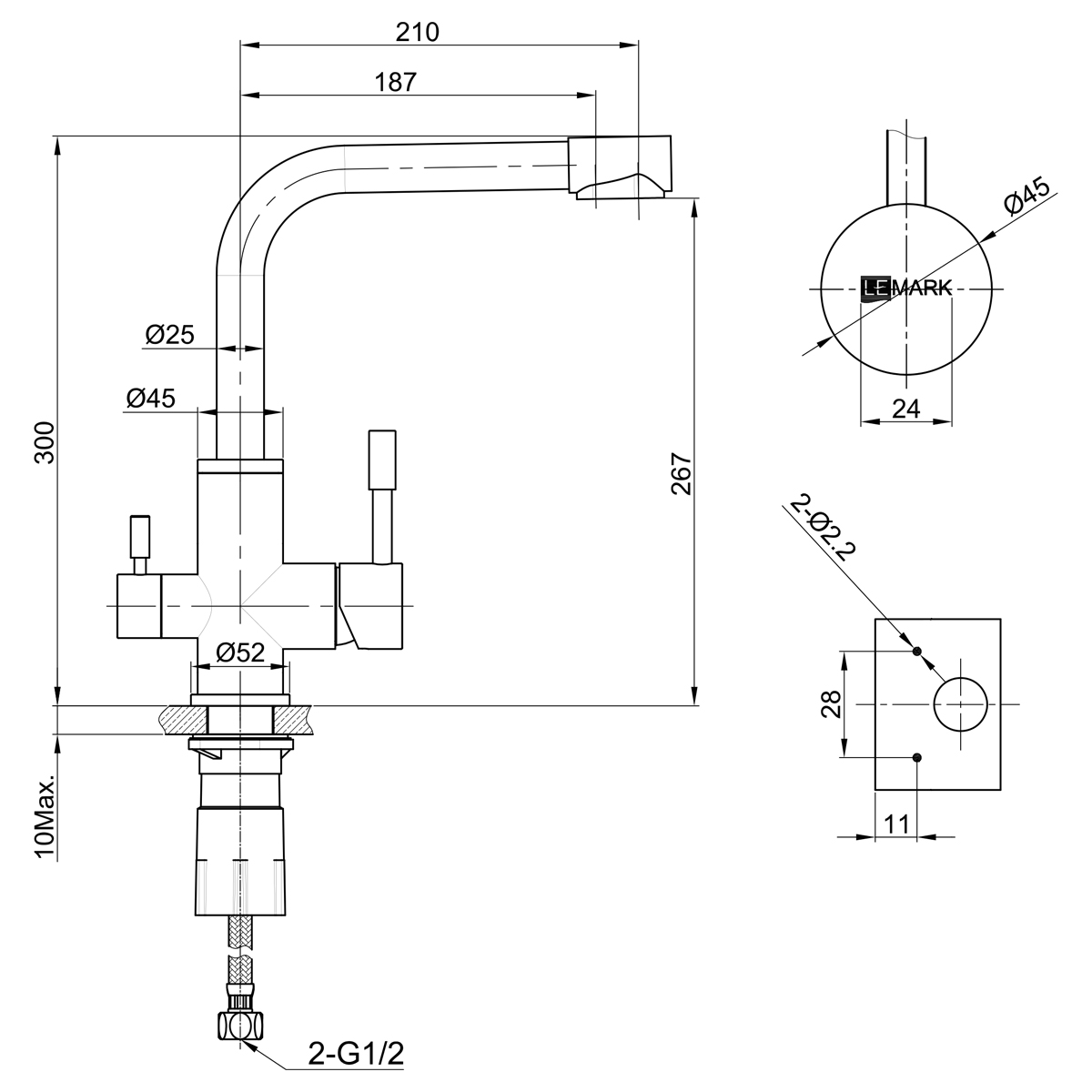 LM5061G Kitchen faucet with connection to drinking water supply