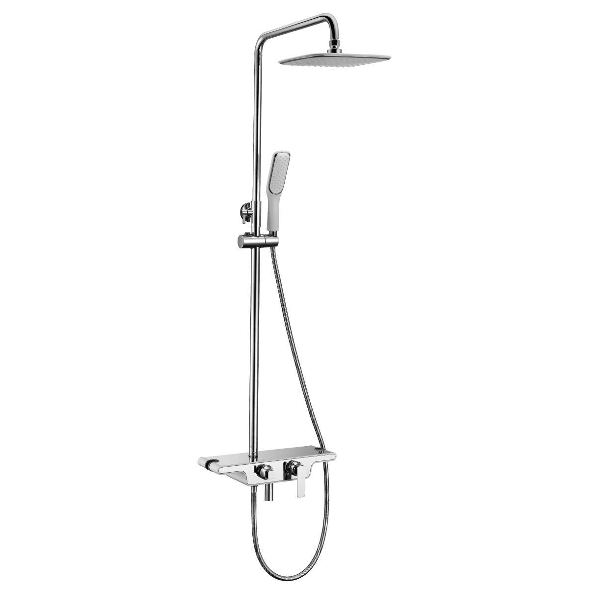 LM7006C Bath and shower faucet with adjustable rod height, swivel spout and «Tropical rain» shower head
