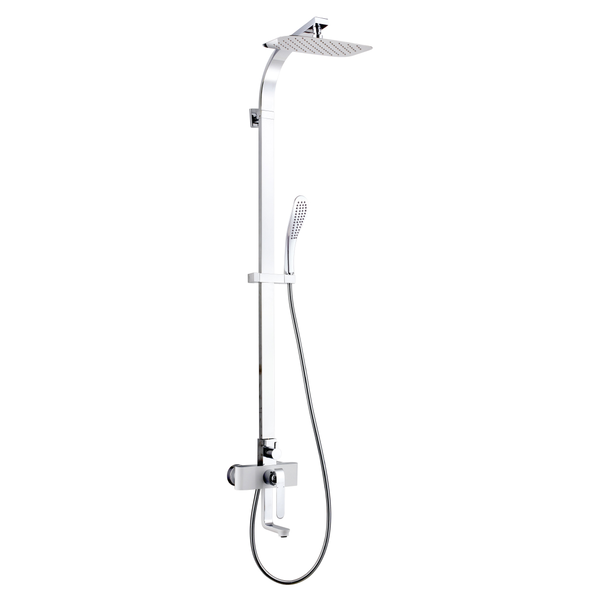 LM4962CW Bath and shower faucet with non-adjustable rod height, swivel spout and «Tropical rain» shower head