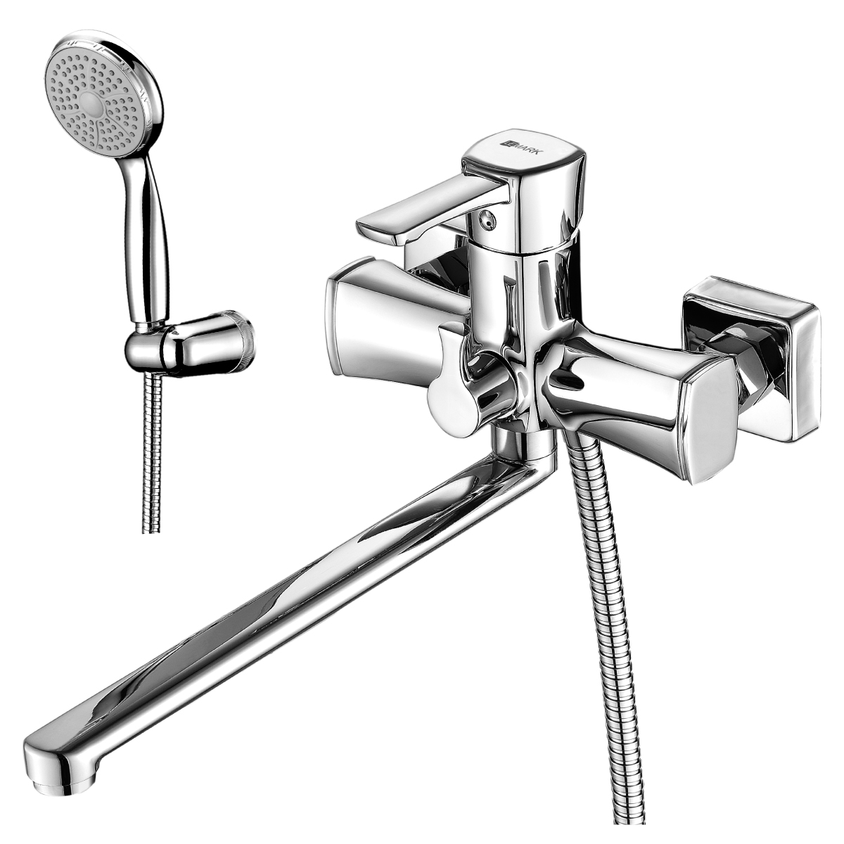 LM0551C Washbasin/bath faucet
with 300 mm flat swivel spout