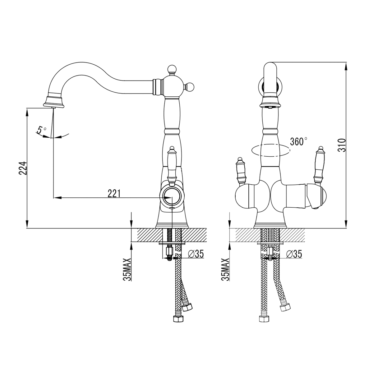 LM4858B Kitchen faucet with connection to drinking water supply