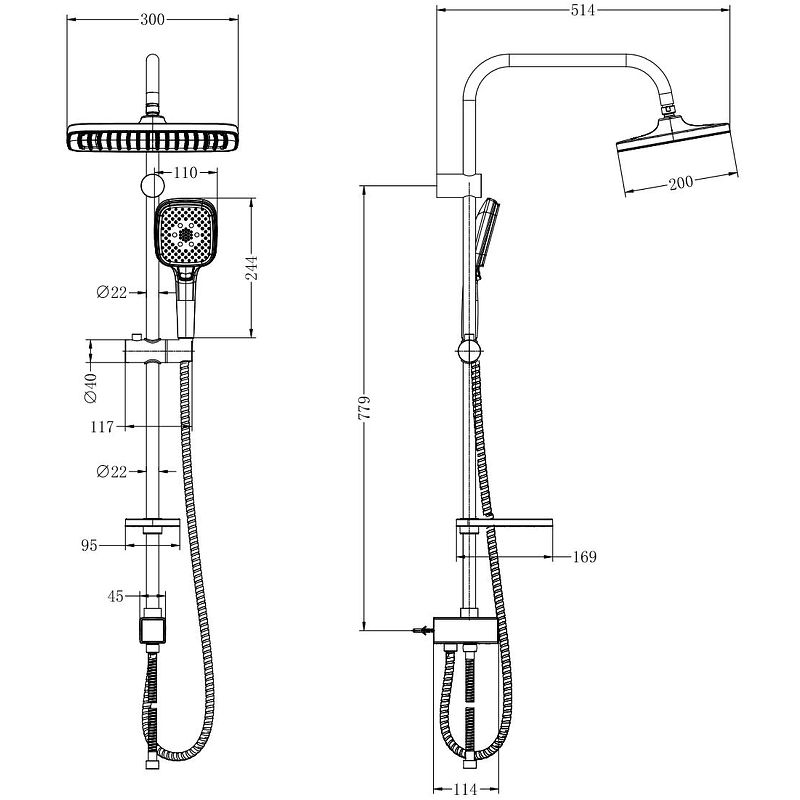 LM8811C With non-adjustable rod height and «Tropical rain» shower head