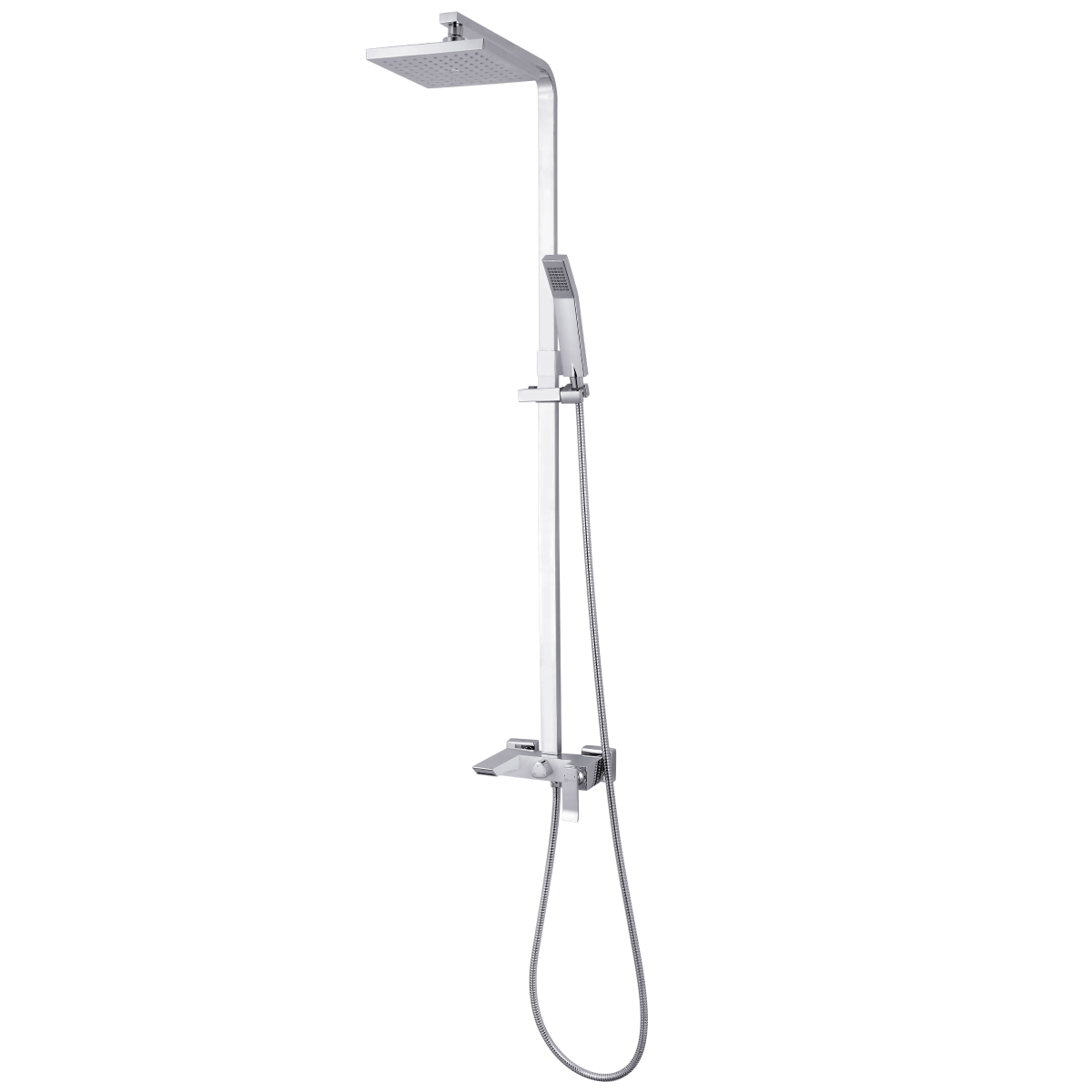 LM5862CW Bath and shower faucet with adjustable rod height, non-swivel spout and «Tropical rain» shower head