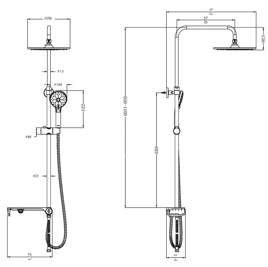 LM8810C With adjustable rod height and «Tropical rain» shower head