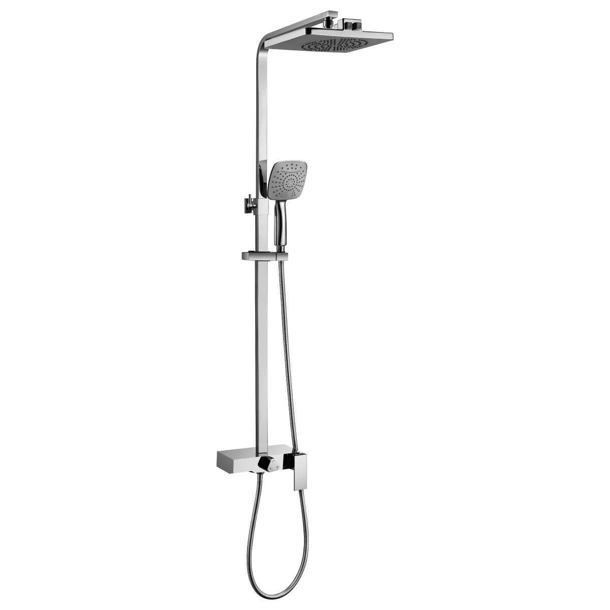 LM7005C Bath and shower faucet with adjustable rod height, waterfall spout and «Tropical rain» shower head