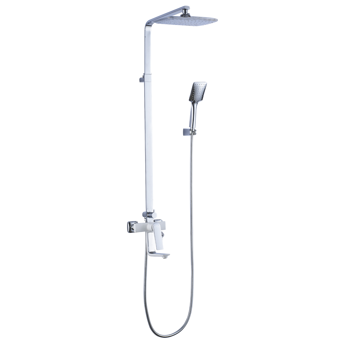 LM5962CW Bath and shower faucet with adjustable rod height, swivel spout and «Tropical rain» shower head