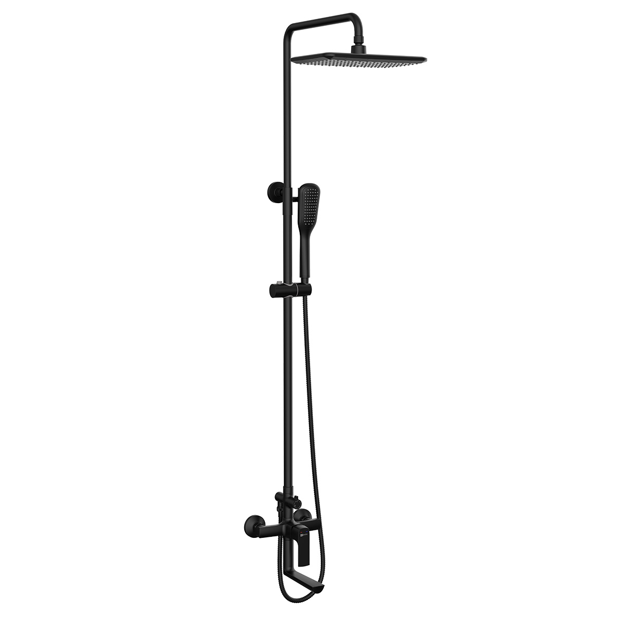 LM7262BL Bath and shower faucet with adjustable rod height, swivel spout and «Tropical rain» shower head