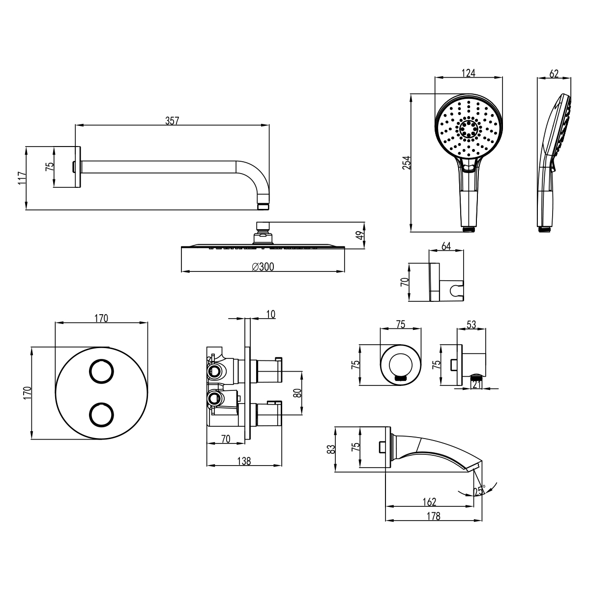 LM7822C Thermostatic built-in bath and shower faucet
