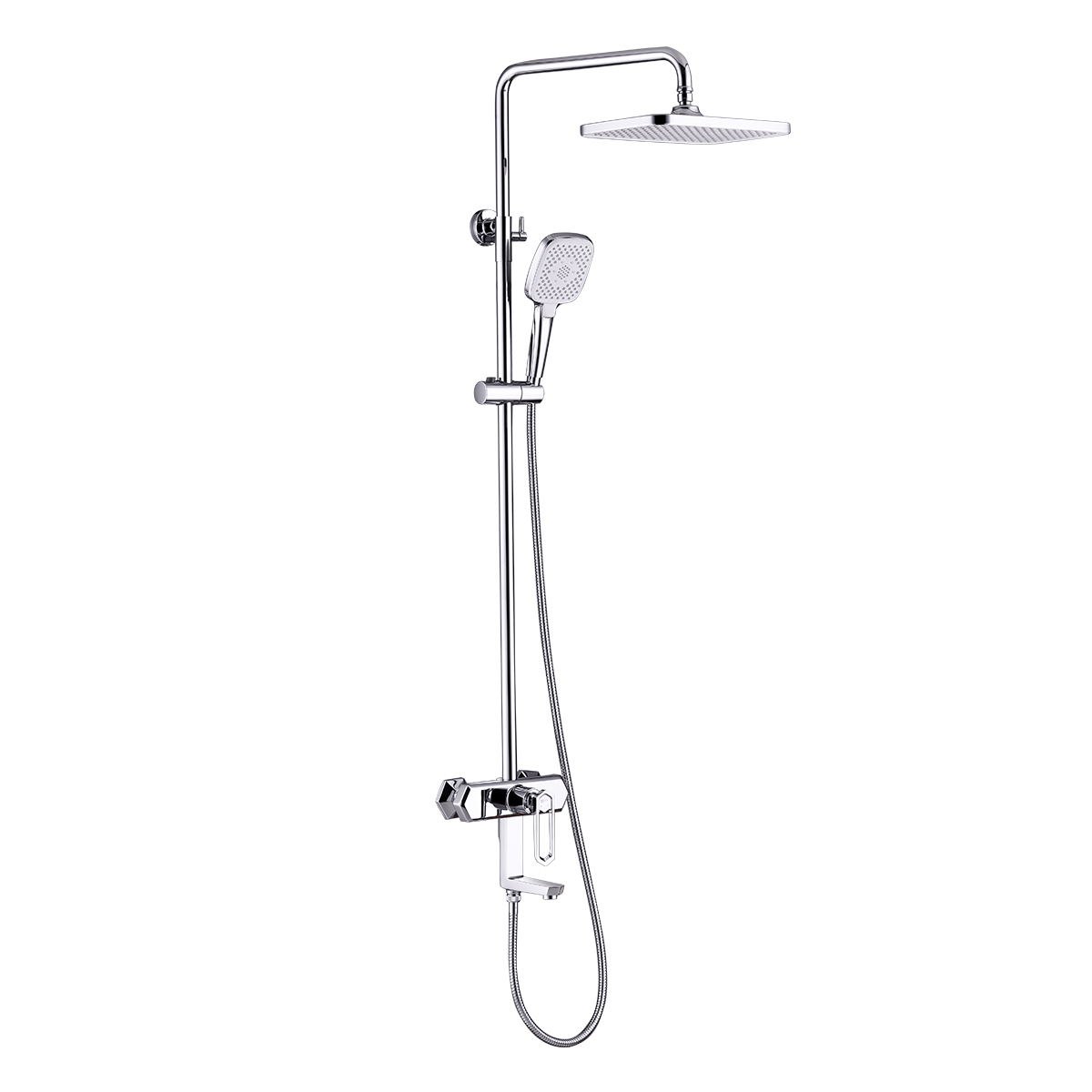 LM3962C Bath and shower faucet with adjustable rod height, swivel spout and «Tropical rain» shower head