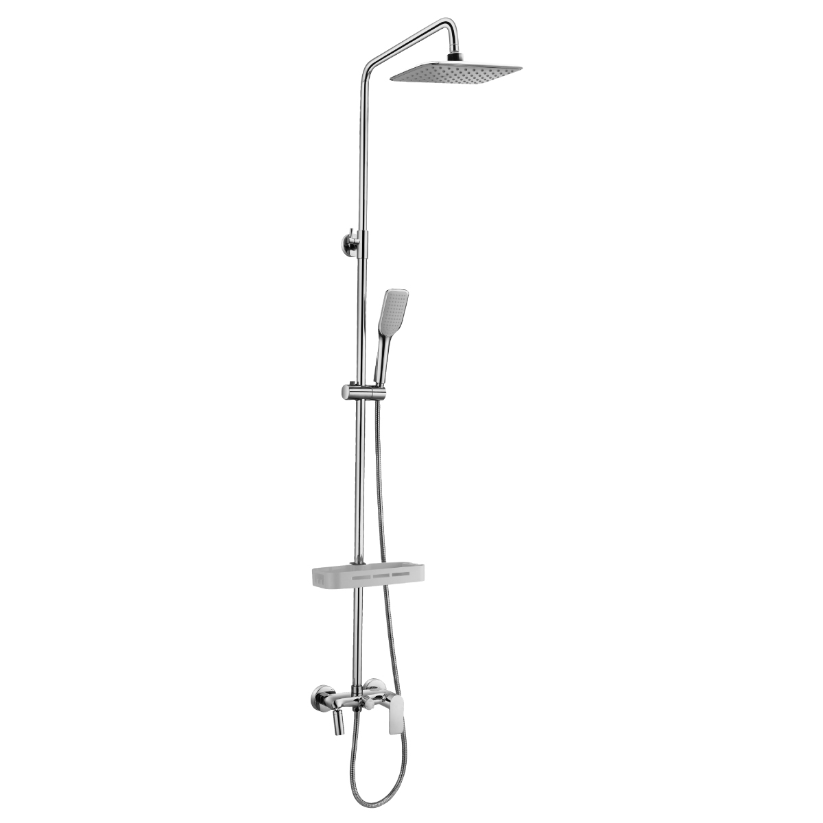 LM7002C Bath and shower faucet with adjustable rod height, swivel spout and «Tropical rain» shower head
