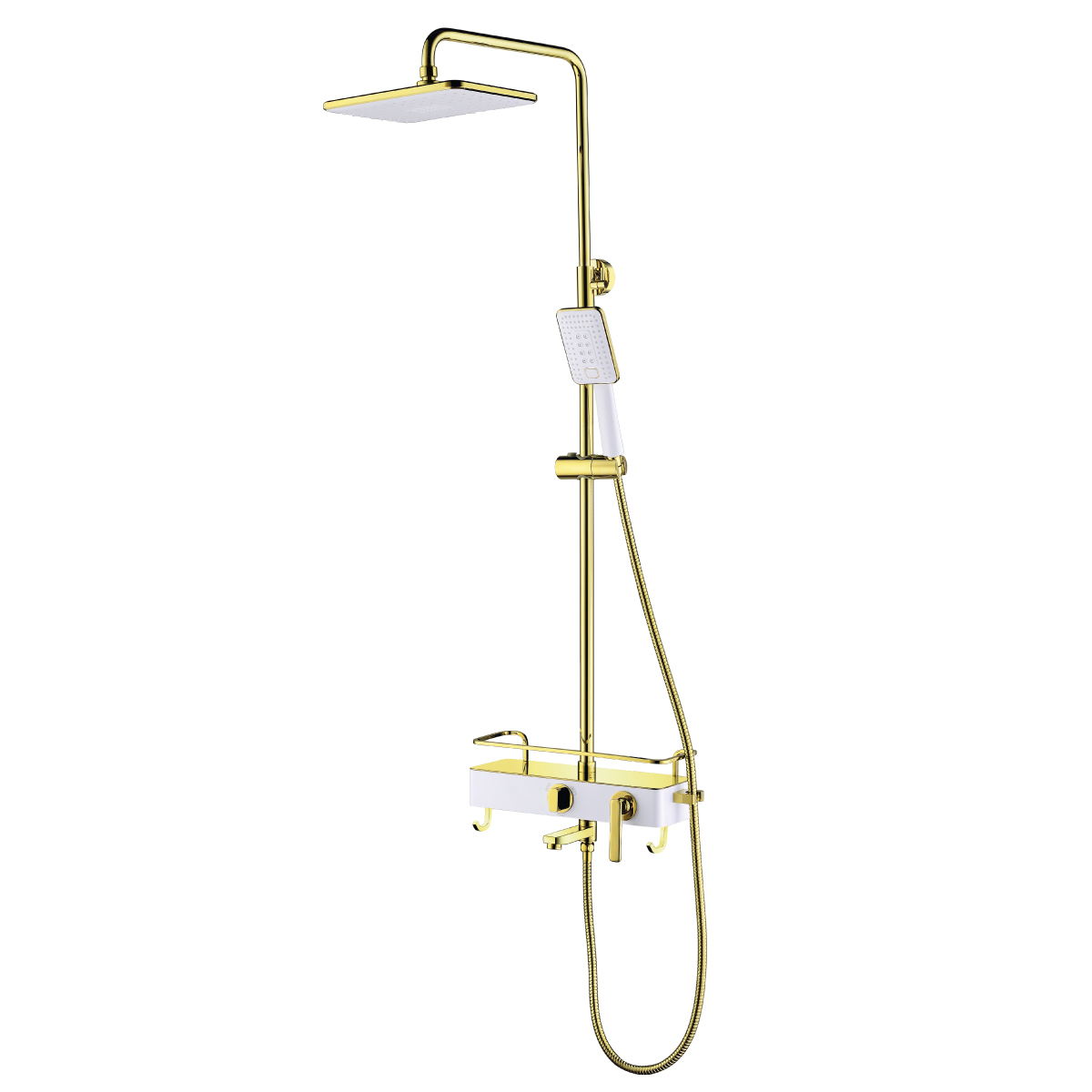 LM6462WG Bath and shower faucet with adjustable rod height, swivel spout and «Tropical rain» shower head