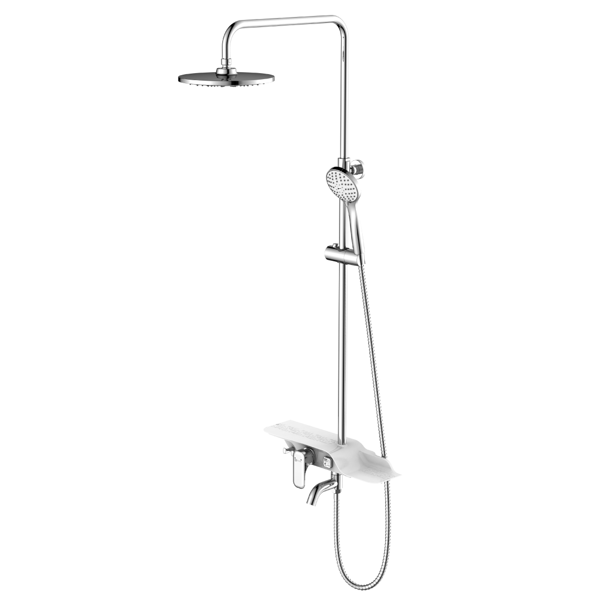 LM7003C Bath and shower faucet with adjustable rod height, swivel spout and «Tropical rain» shower head