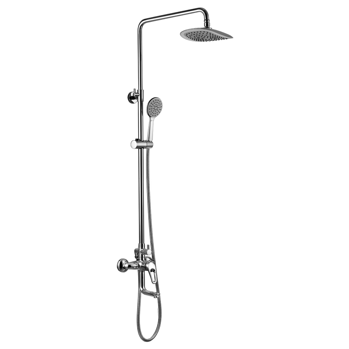 LM3162C Bath and shower faucet with adjustable rod height, swivel spout and «Tropical rain» shower head