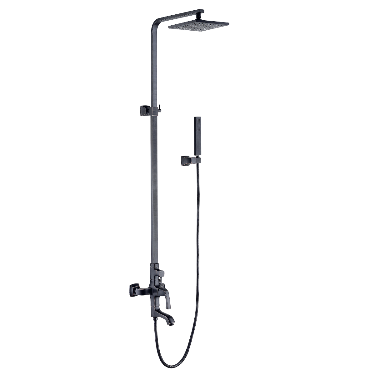 LM6262ORB Bath and shower faucet with adjustable rod height, swivel spout and «Tropical rain» shower head