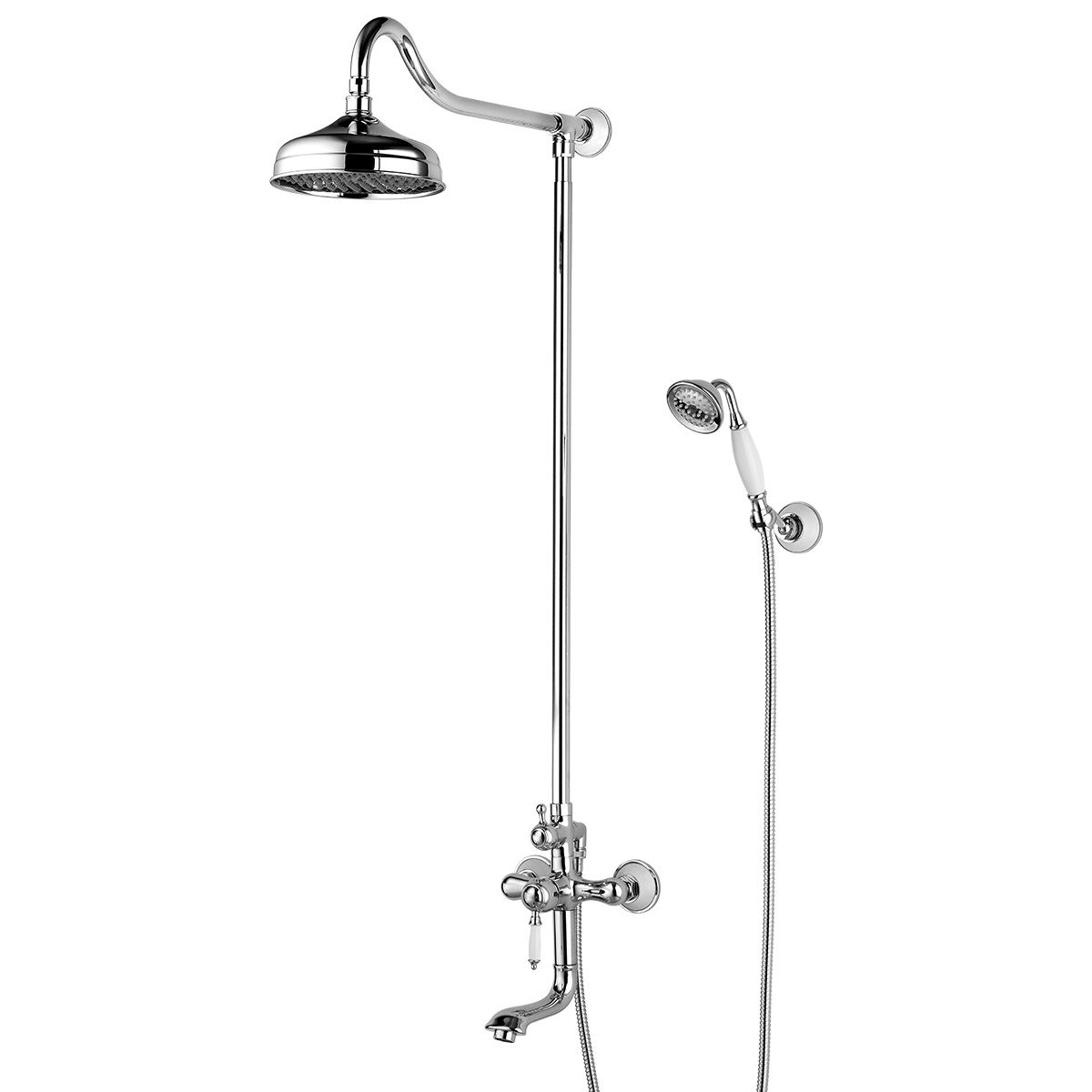 LM4862C Bath and shower faucet with adjustable rod height, swivel spout and «Tropical rain» shower head