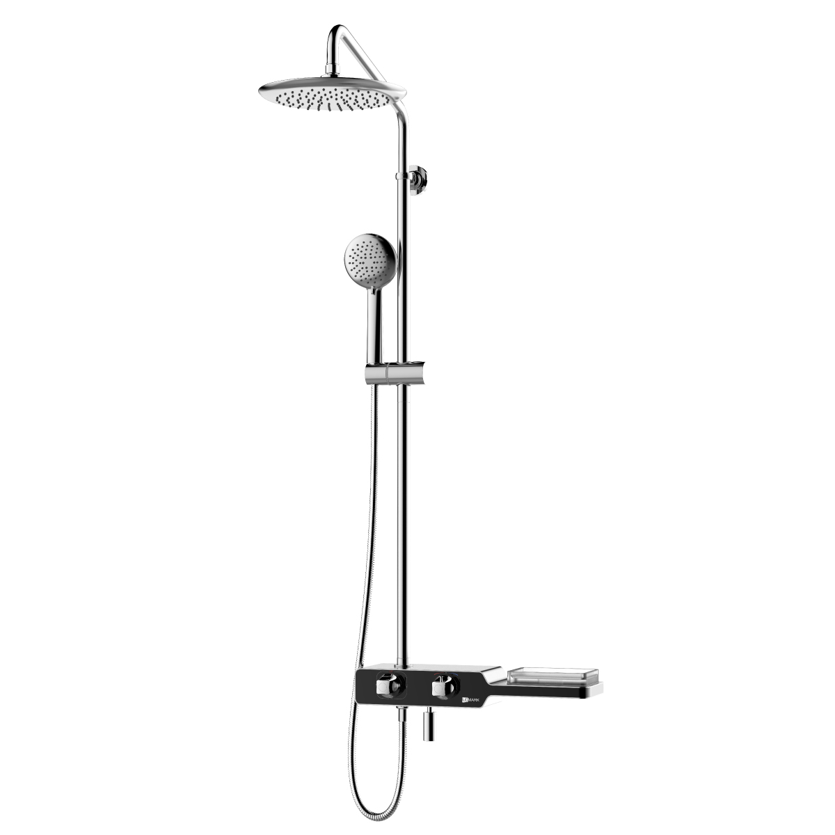 LM7009C Thermostatic bath and shower faucet with adjustable rod height, swivel spout and «Tropical rain» shower head
