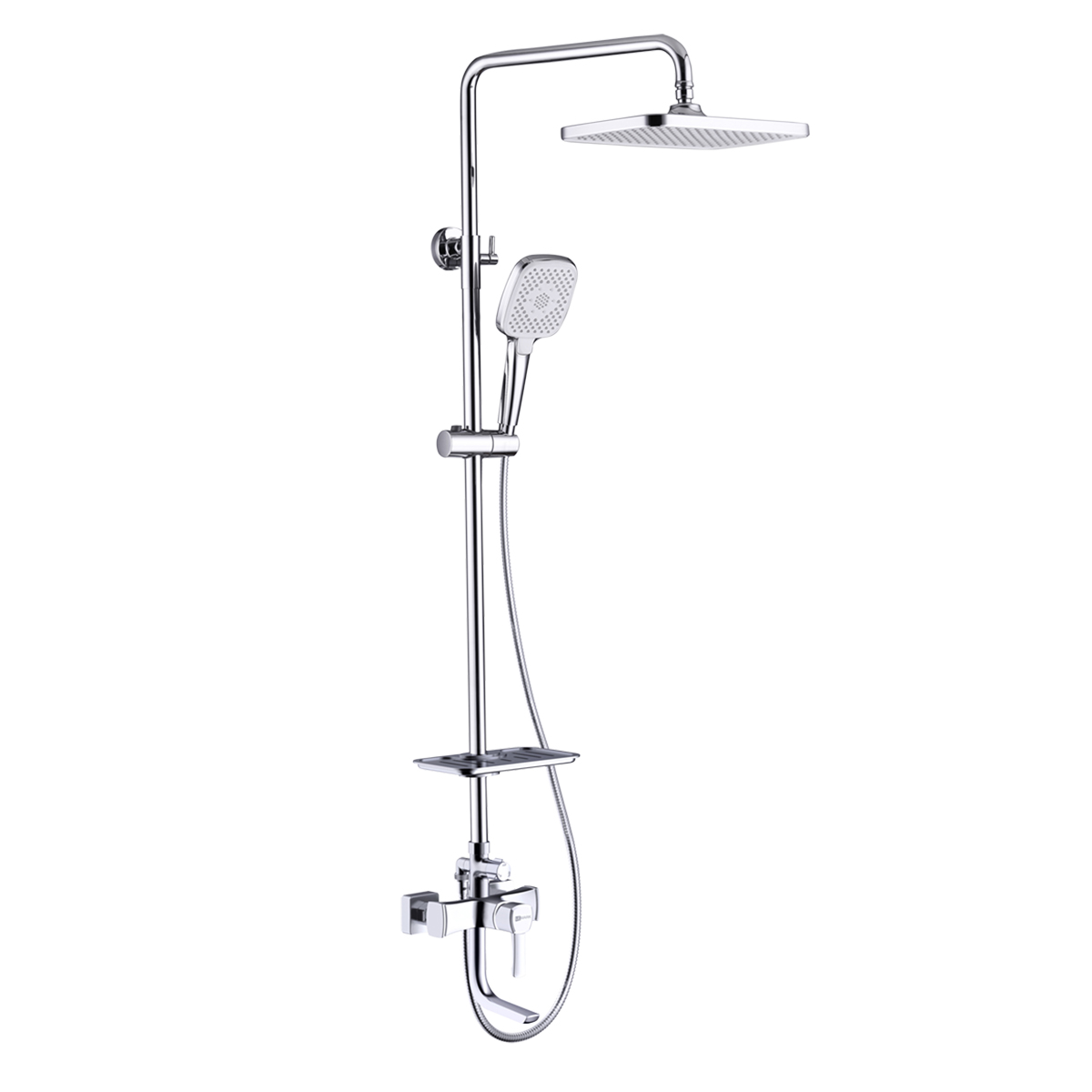 LM0562C Bath and shower faucet with adjustable rod height, swivel spout and «Tropical rain» shower head