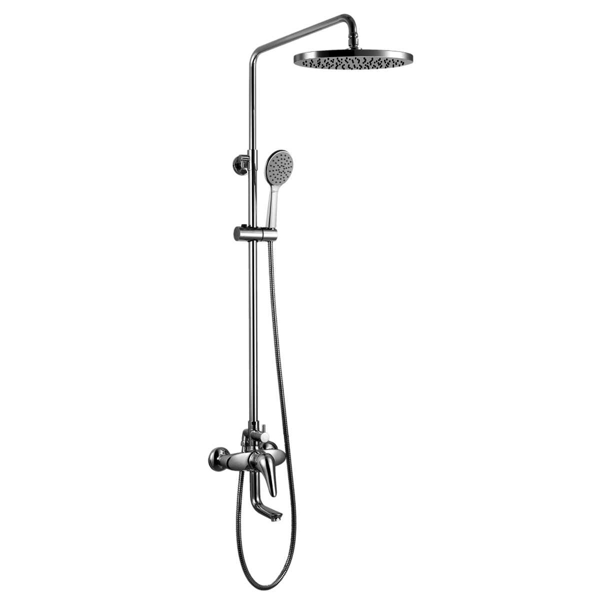 LM4262C Bath and shower faucet with adjustable rod height, swivel spout and «Tropical rain» shower head