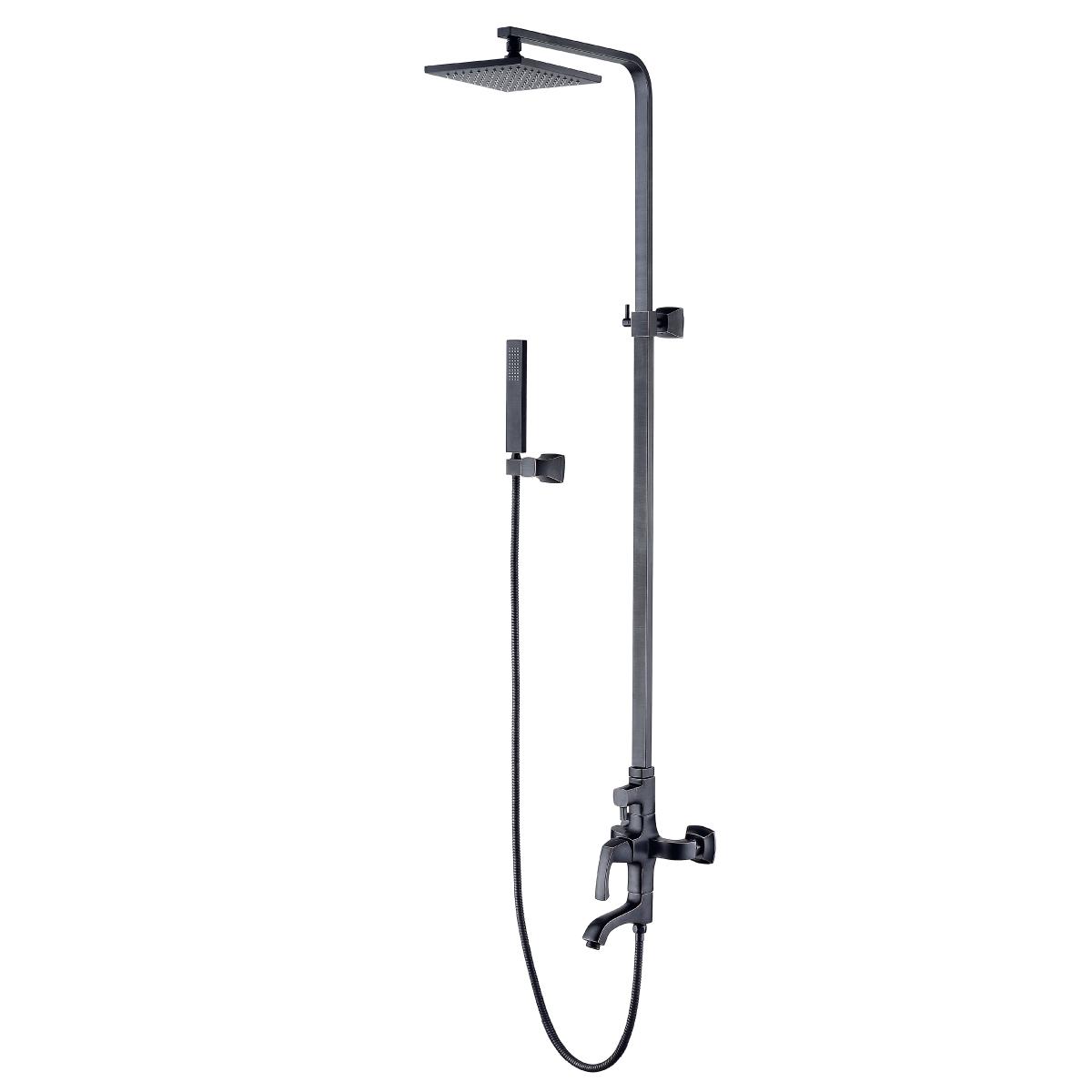 LM6262OR Bath and shower faucet with adjustable rod height, swivel spout and «Tropical rain» shower head