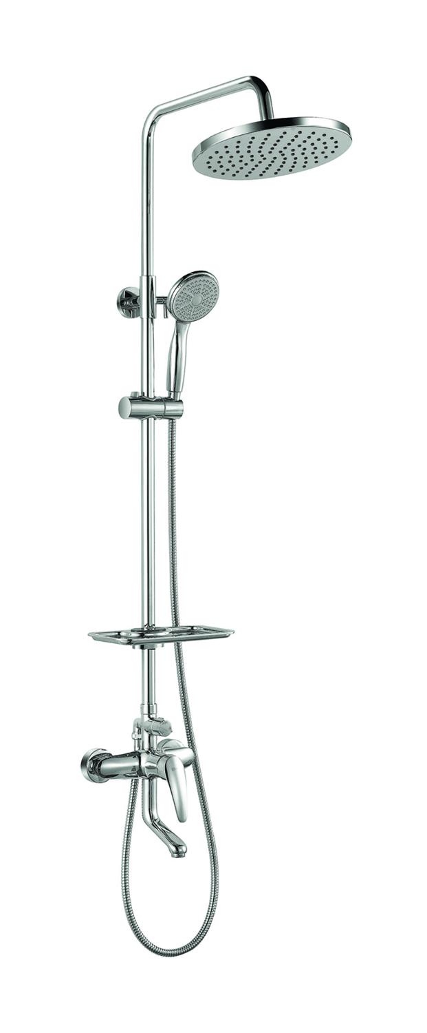 LM0462C Bath and shower faucet with adjustable rod height, swivel spout and «Tropical rain» shower head