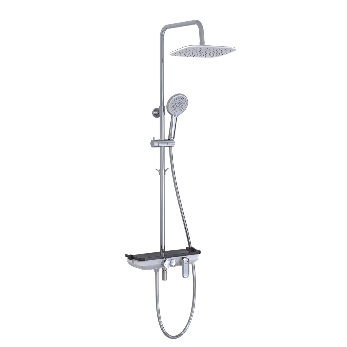 LM7012C Bath and shower faucet with adjustable rod height, swivel spout and «Tropical rain» shower head