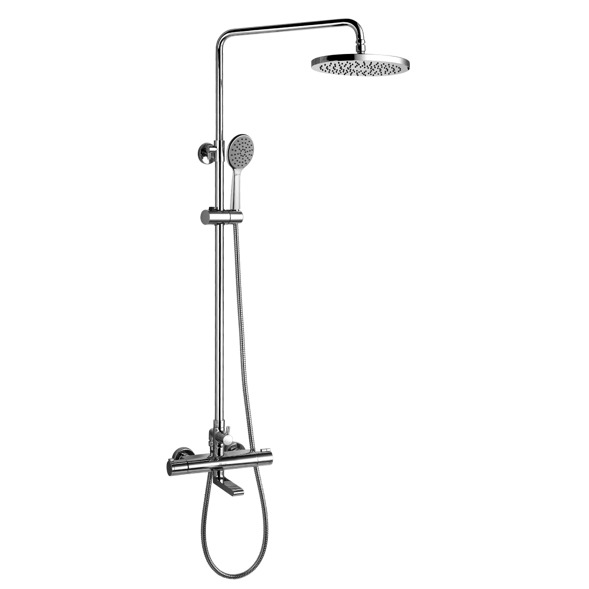 LM7862C Thermostatic bath and shower faucet with adjustable rod height, swivel spout and «Tropical rain» shower head