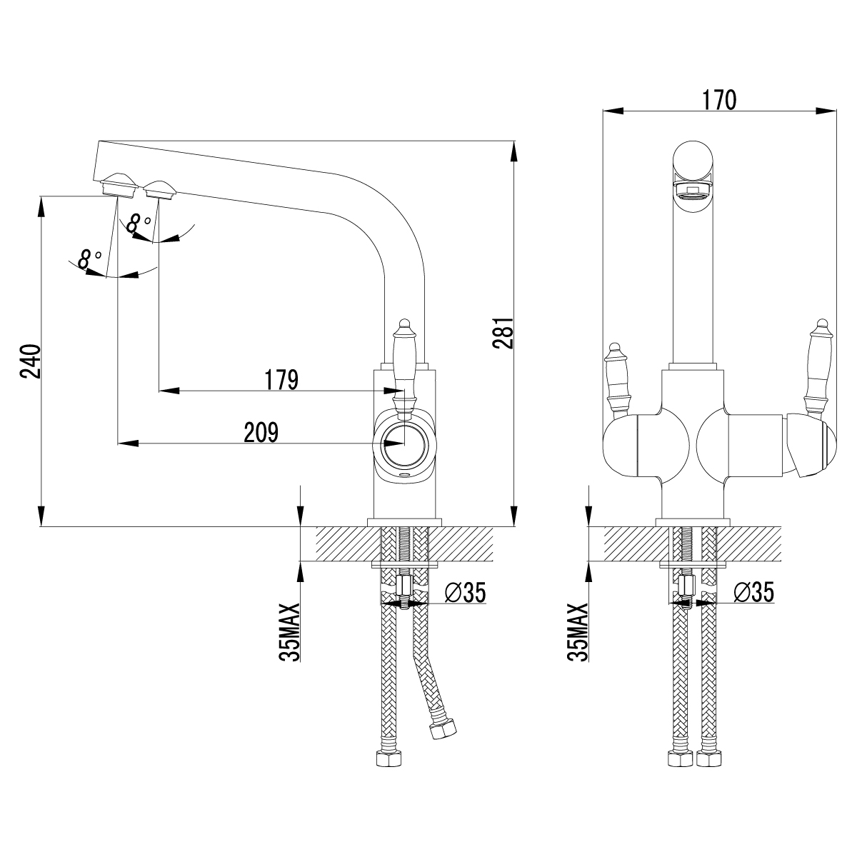 LM4861B Kitchen faucet with connection to drinking water supply
