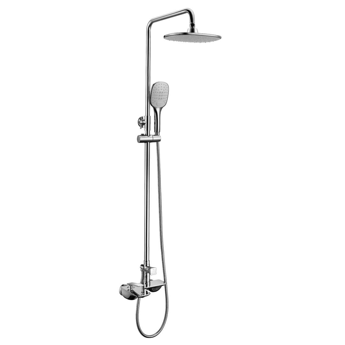 LM6862C Bath and shower faucet with adjustable rod height, non-swivel spout and «Tropical rain» shower head