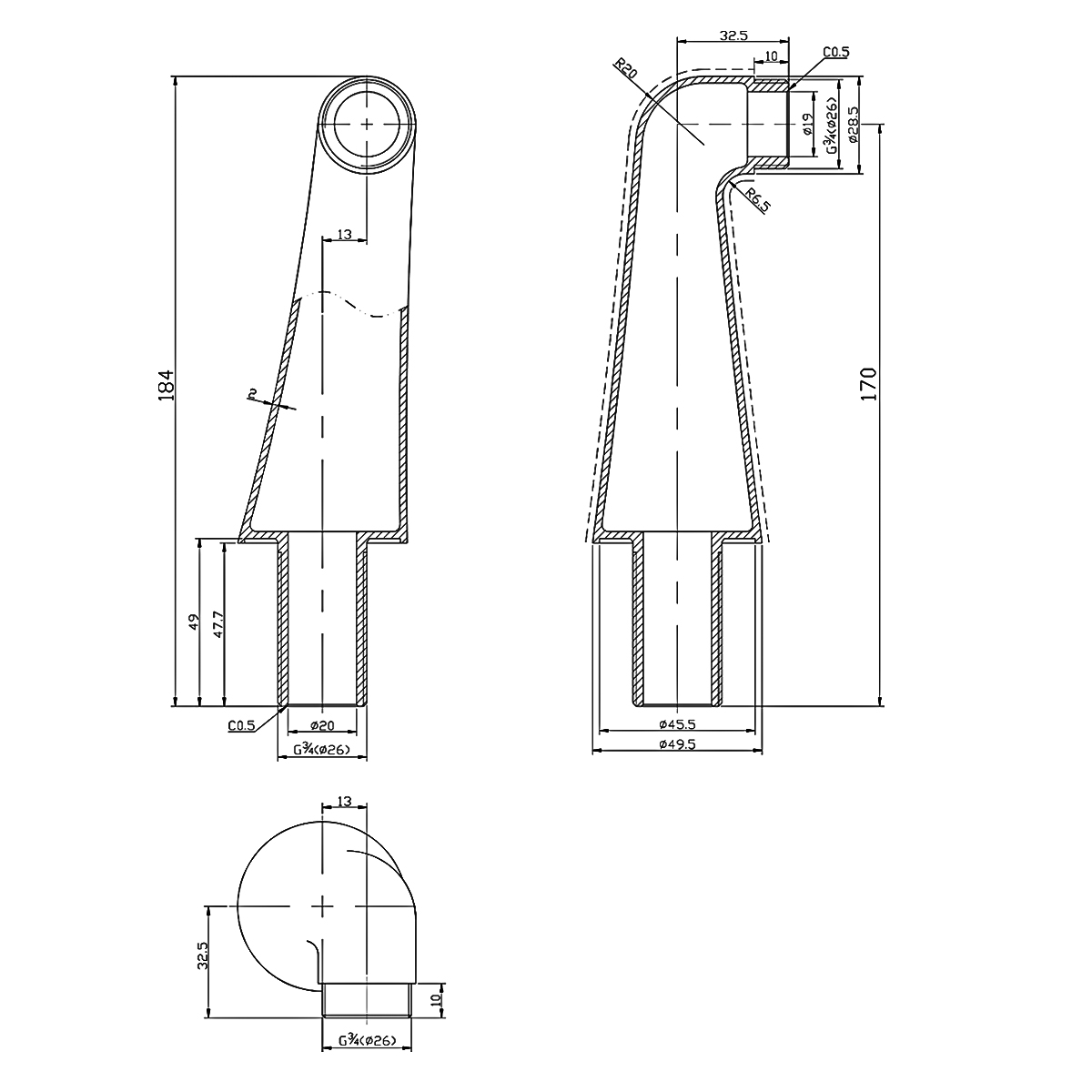 LM8558CR set of vertical connections for bath faucets