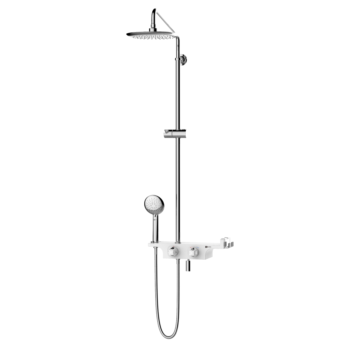 LM7008C Thermostatic bath and shower faucet with adjustable rod height, swivel spout and «Tropical rain» shower head