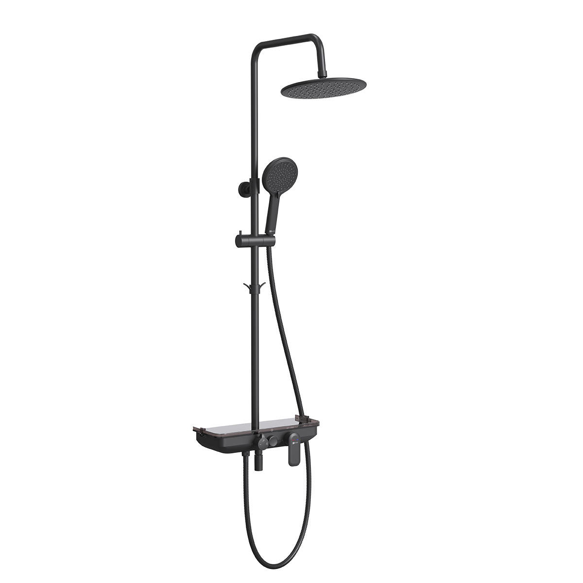 LM7012BL Bath and shower faucet with adjustable rod height, swivel spout and «Tropical rain» shower head