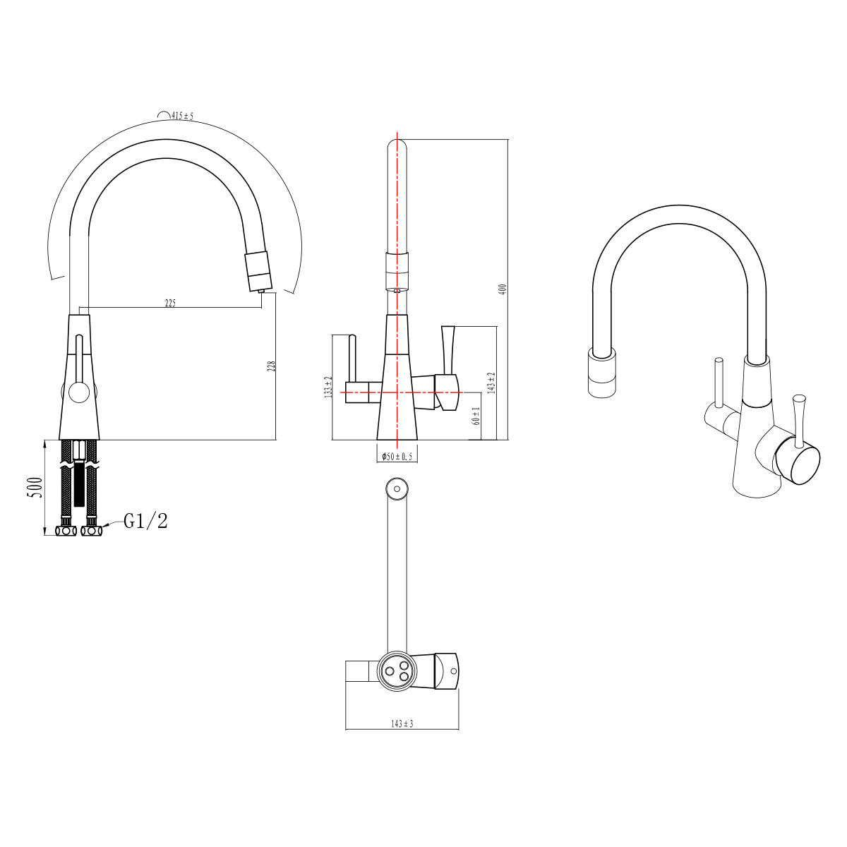 LM3075C-Orange Kitchen faucet 
with connection to drinking 
water supply