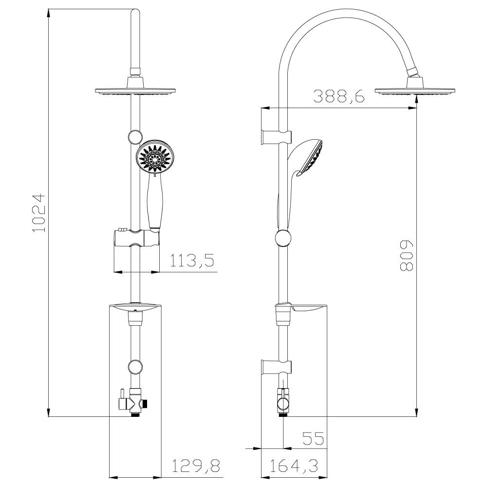 LM8801C With non-adjustable rod height and «Tropical rain» shower head