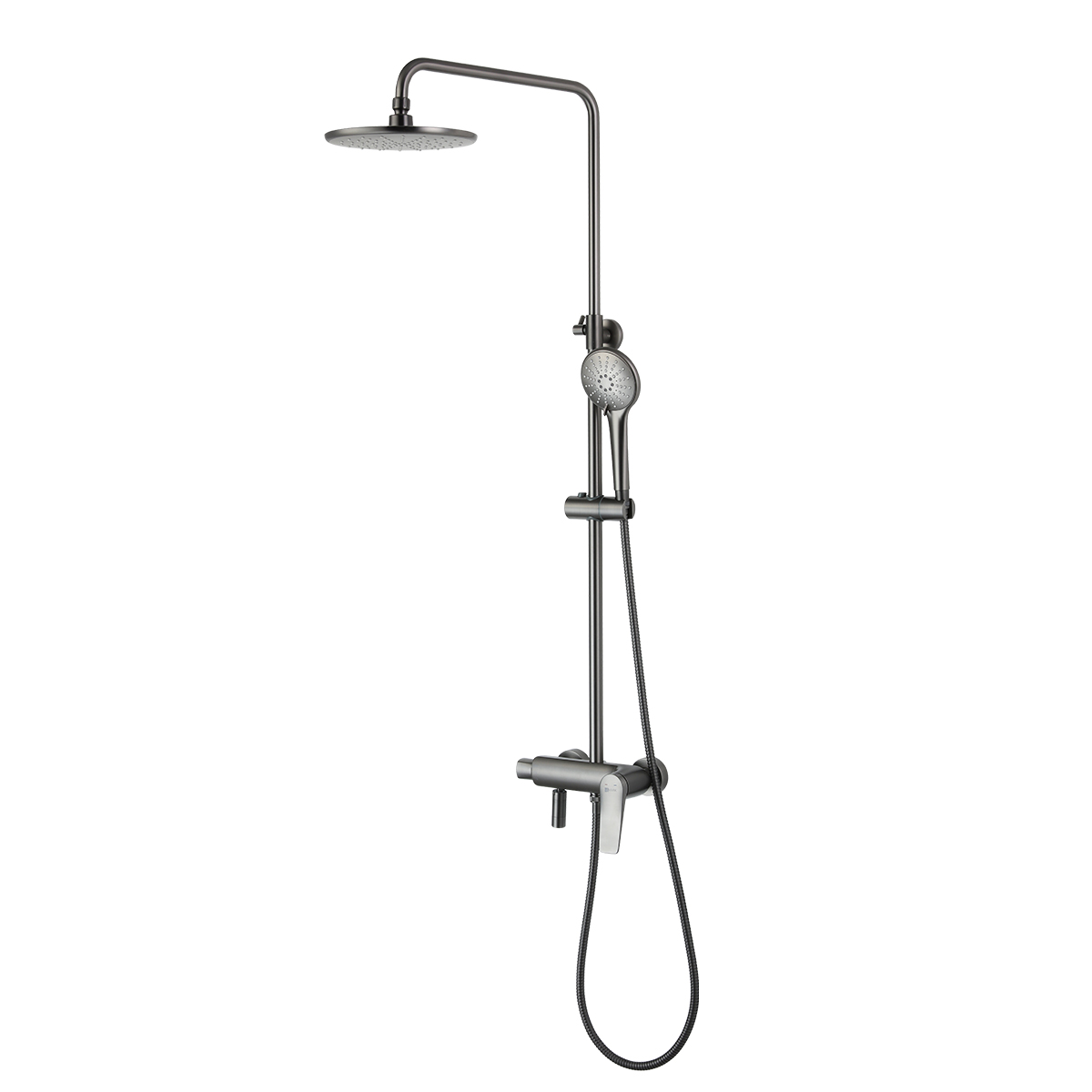 LM3762GM Bath and shower faucet with adjustable rod height, swivel spout and «Tropical rain» shower head