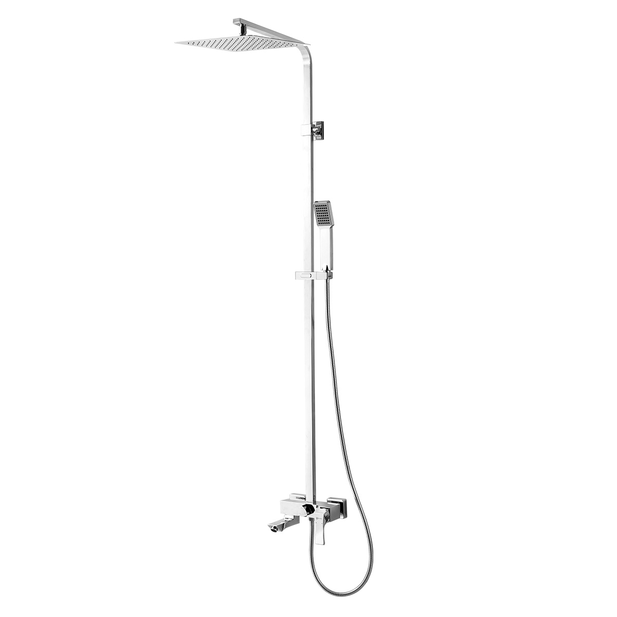 LM4562C Bath and shower faucet with adjustable rod height, non-swivel spout and «Tropical rain» shower head