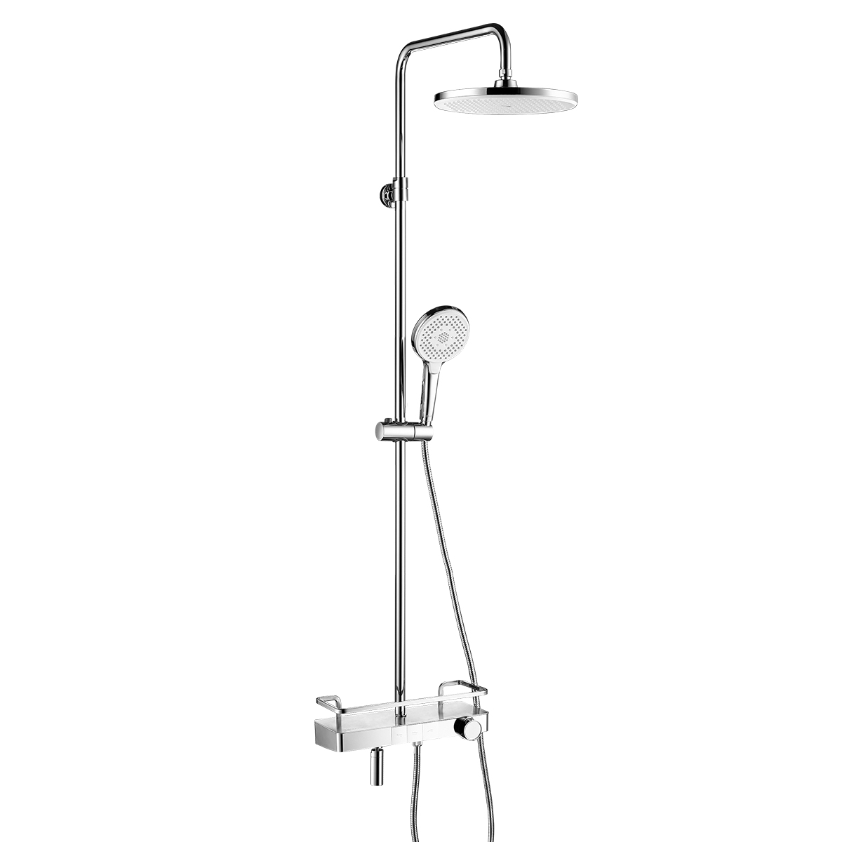 LM7011C Thermostatic bath and shower faucet with adjustable rod height, swivel spout and «Tropical rain» shower head